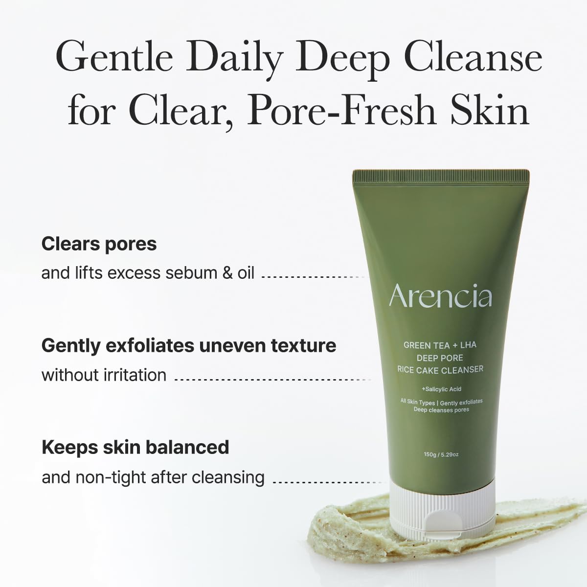 Arencia Green Tea + LHA Deep Pore Rice Cake Cleanser (150g)