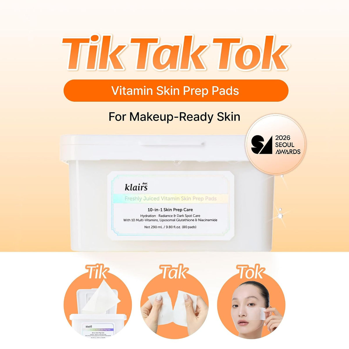 [Dear, Klairs] Dear, Klairs Freshly Juiced Vitamin Skin Prep Pads 290ml 80Pads