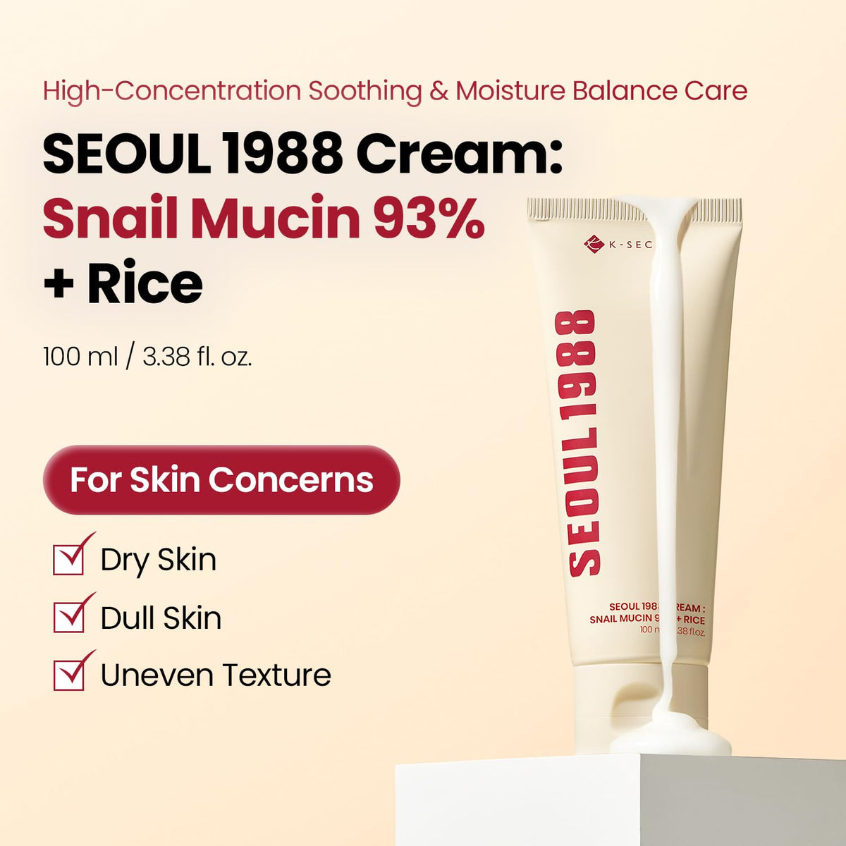 [KSECRET] SEOUL 1988 Cream: Snail Mucin 93% + Rice 100g