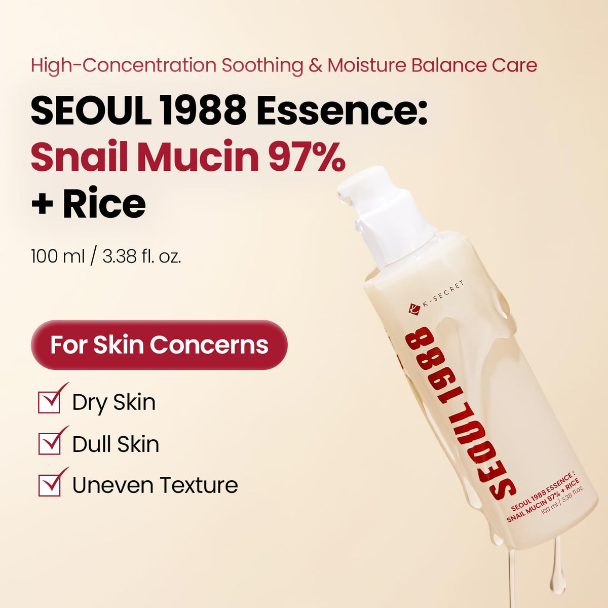 [KSECRET] SEOUL 1988 Essence: Snail Mucin 97% + Rice 100g